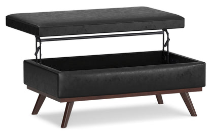 Distressed Black Distressed Vegan Leather | Owen Lift Top Large Coffee Table Storage Ottoman