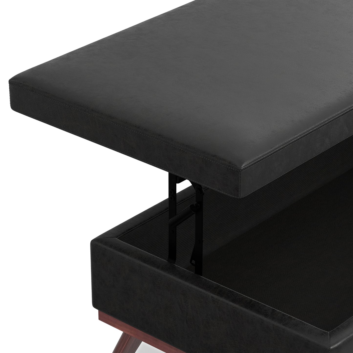 Distressed Black Distressed Vegan Leather | Owen Lift Top Large Coffee Table Storage Ottoman