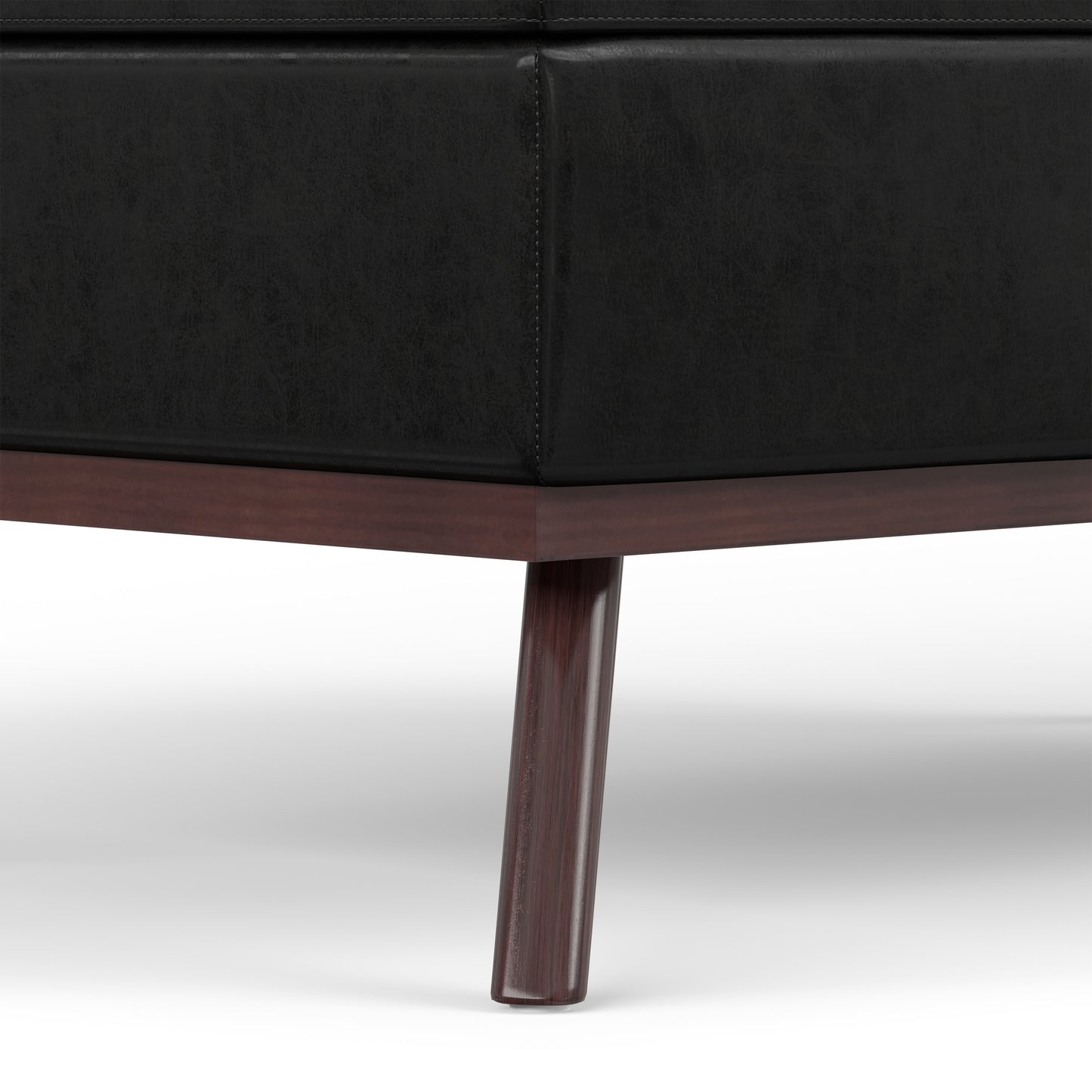 Distressed Black Distressed Vegan Leather | Owen Lift Top Large Coffee Table Storage Ottoman