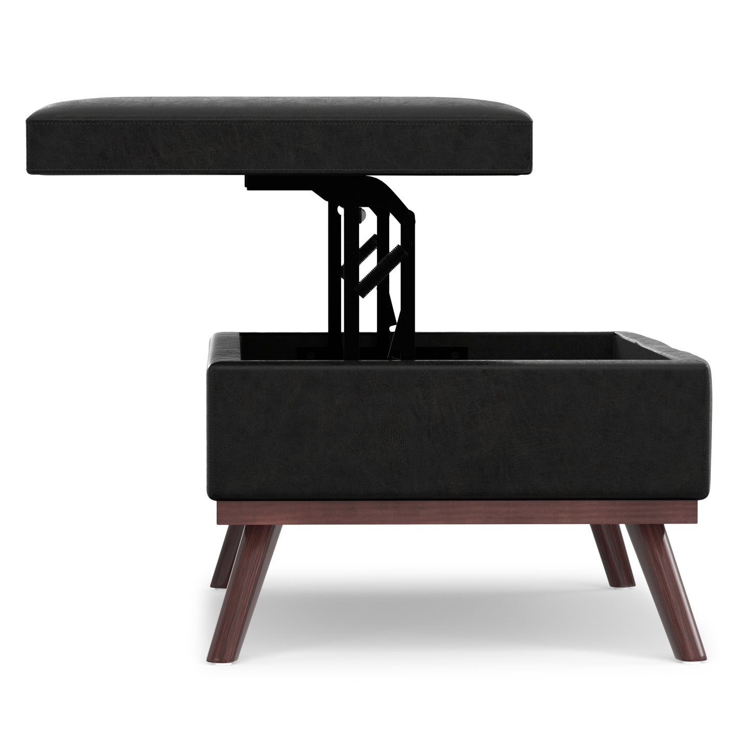 Distressed Black Distressed Vegan Leather | Owen Lift Top Large Coffee Table Storage Ottoman
