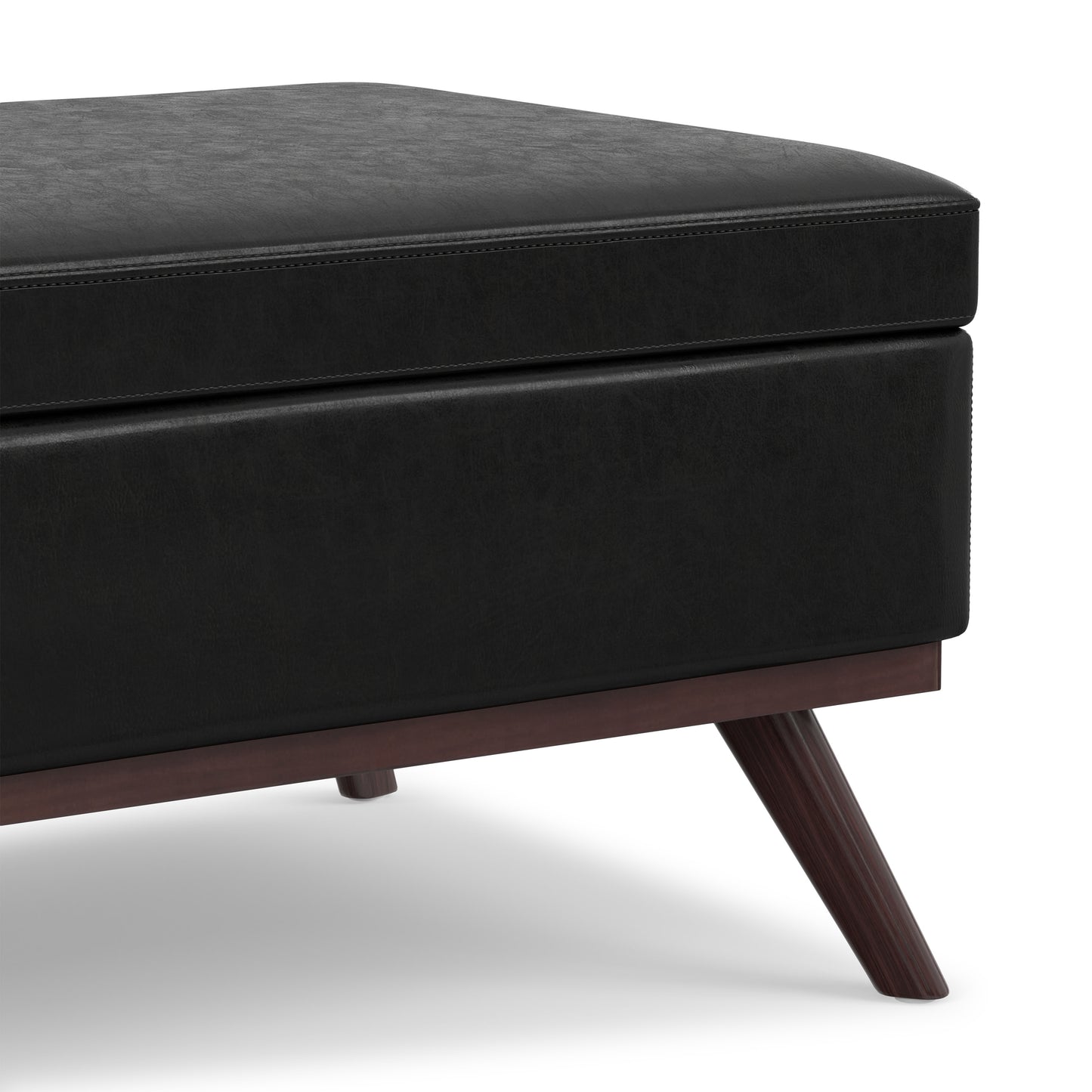 Distressed Black Distressed Vegan Leather | Owen Lift Top Large Coffee Table Storage Ottoman