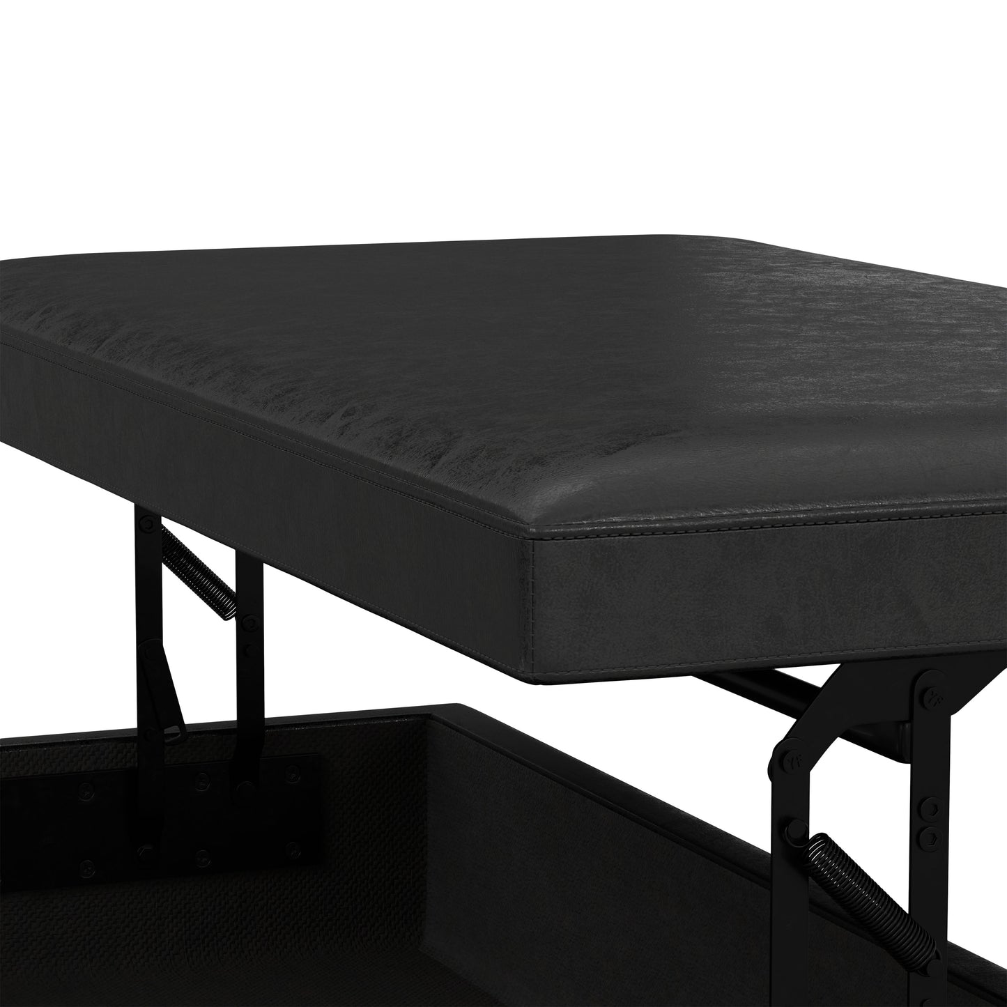 Distressed Black Distressed Vegan Leather | Owen Lift Top Large Coffee Table Storage Ottoman
