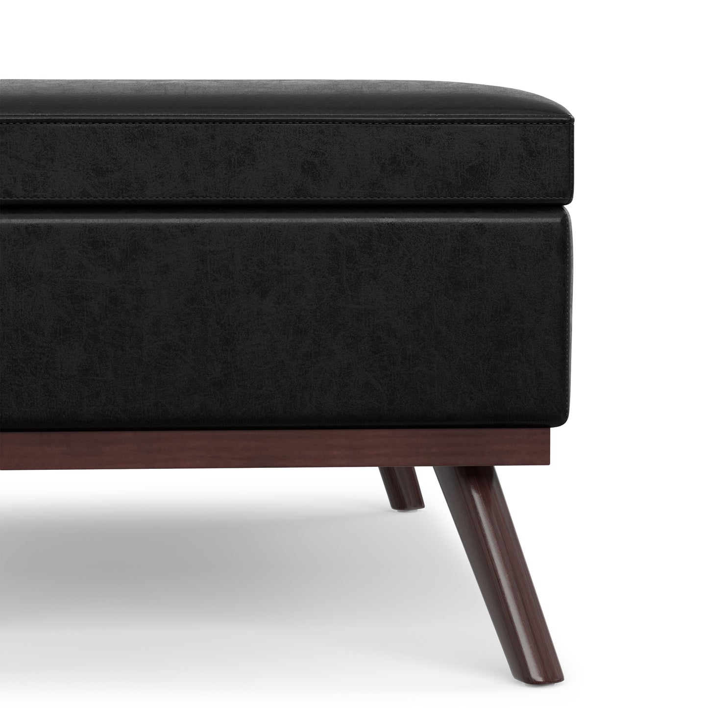 Distressed Black Distressed Vegan Leather | Owen Lift Top Large Coffee Table Storage Ottoman