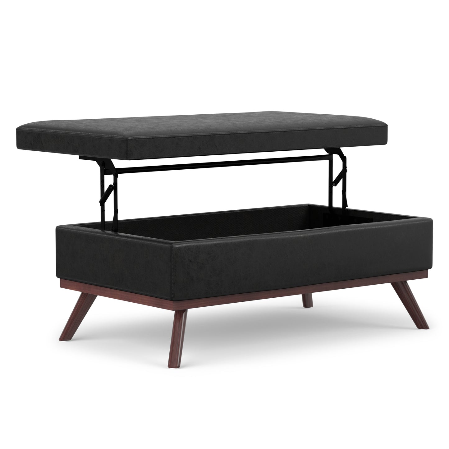 Distressed Black Distressed Vegan Leather | Owen Lift Top Large Coffee Table Storage Ottoman