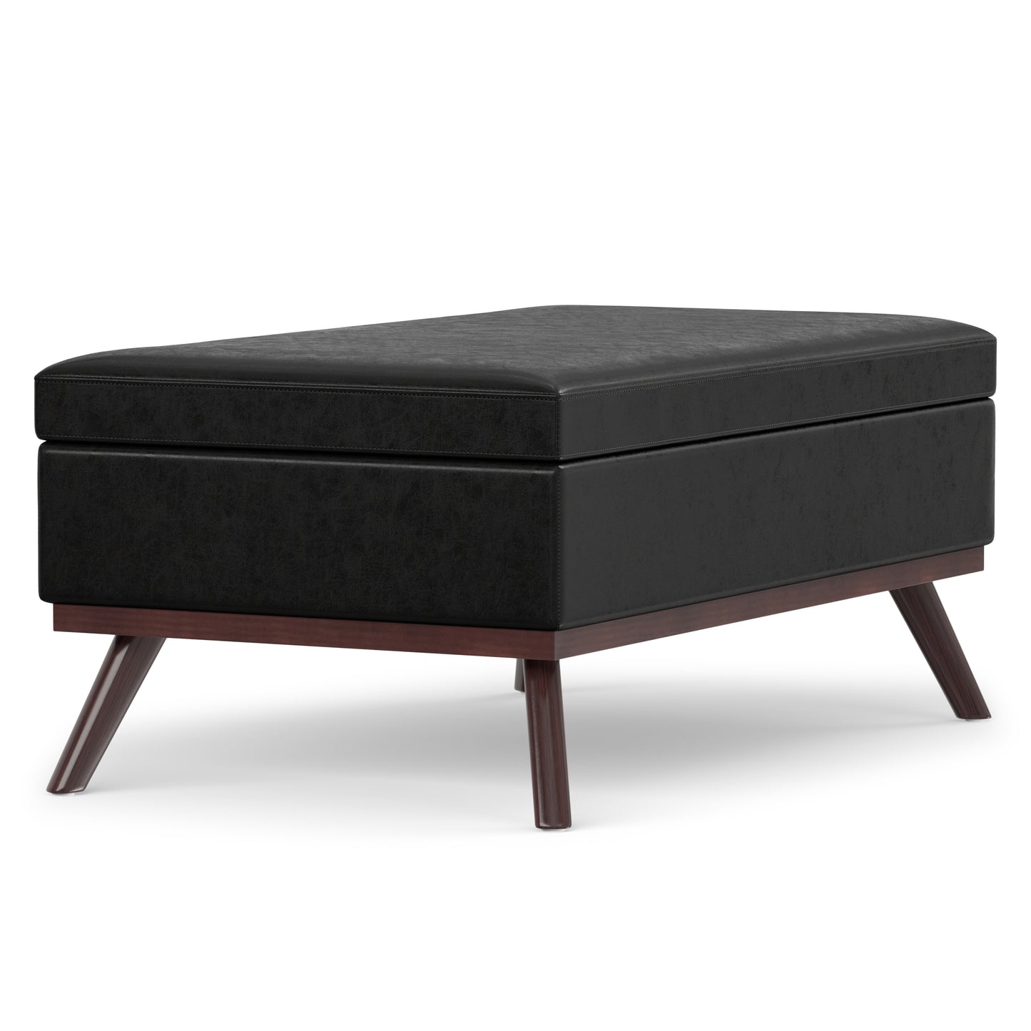 Distressed Black Distressed Vegan Leather | Owen Lift Top Large Coffee Table Storage Ottoman