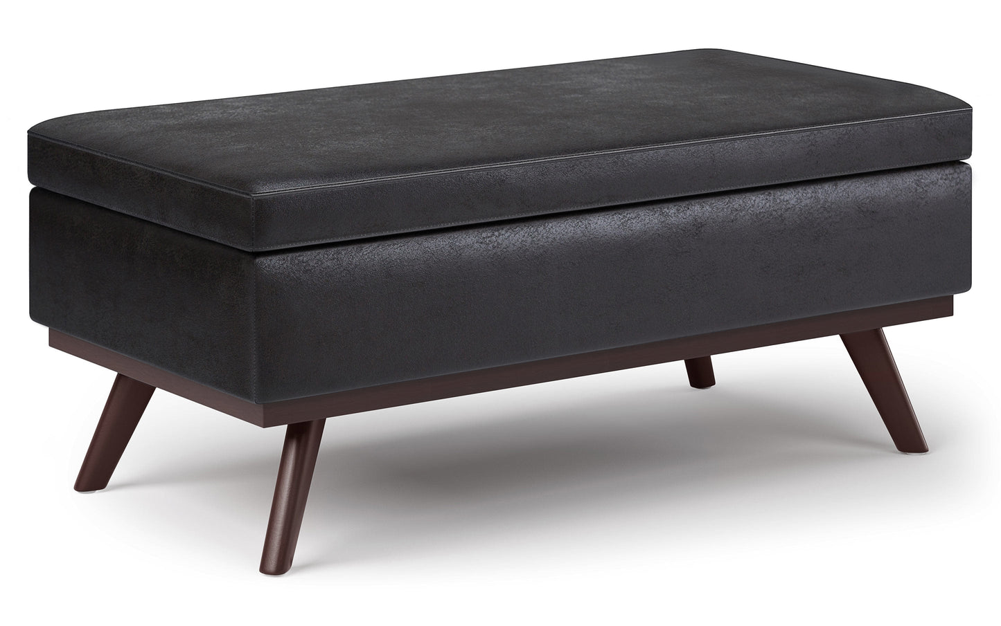 Distressed Black Distressed Vegan Leather | Owen Lift Top Large Coffee Table Storage Ottoman