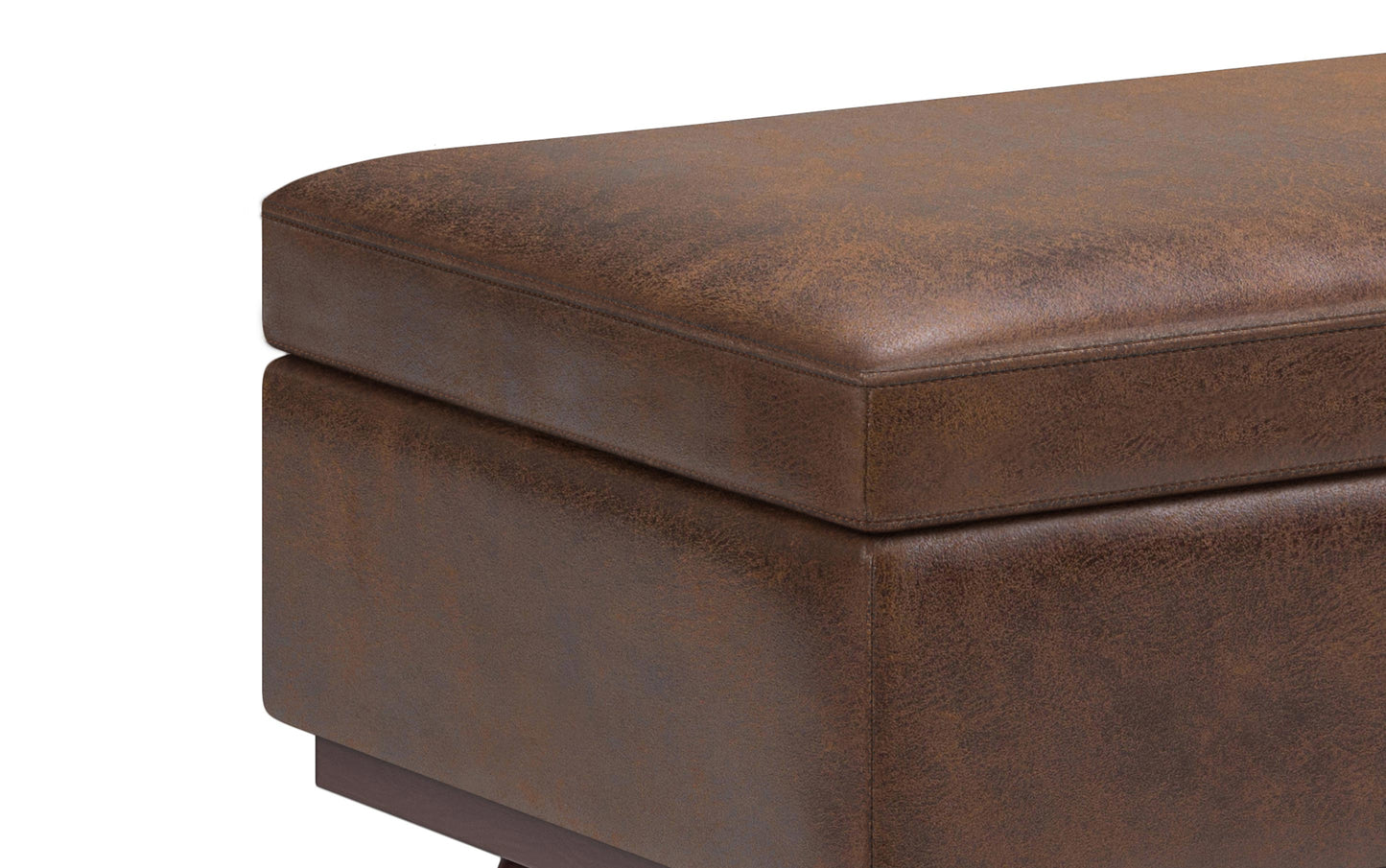 Distressed Chestnut Brown Distressed Vegan Leather | Owen Lift Top Large Coffee Table Storage Ottoman