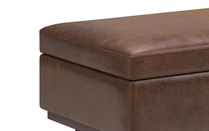 Distressed Chestnut Brown Distressed Vegan Leather | Owen Lift Top Large Coffee Table Storage Ottoman