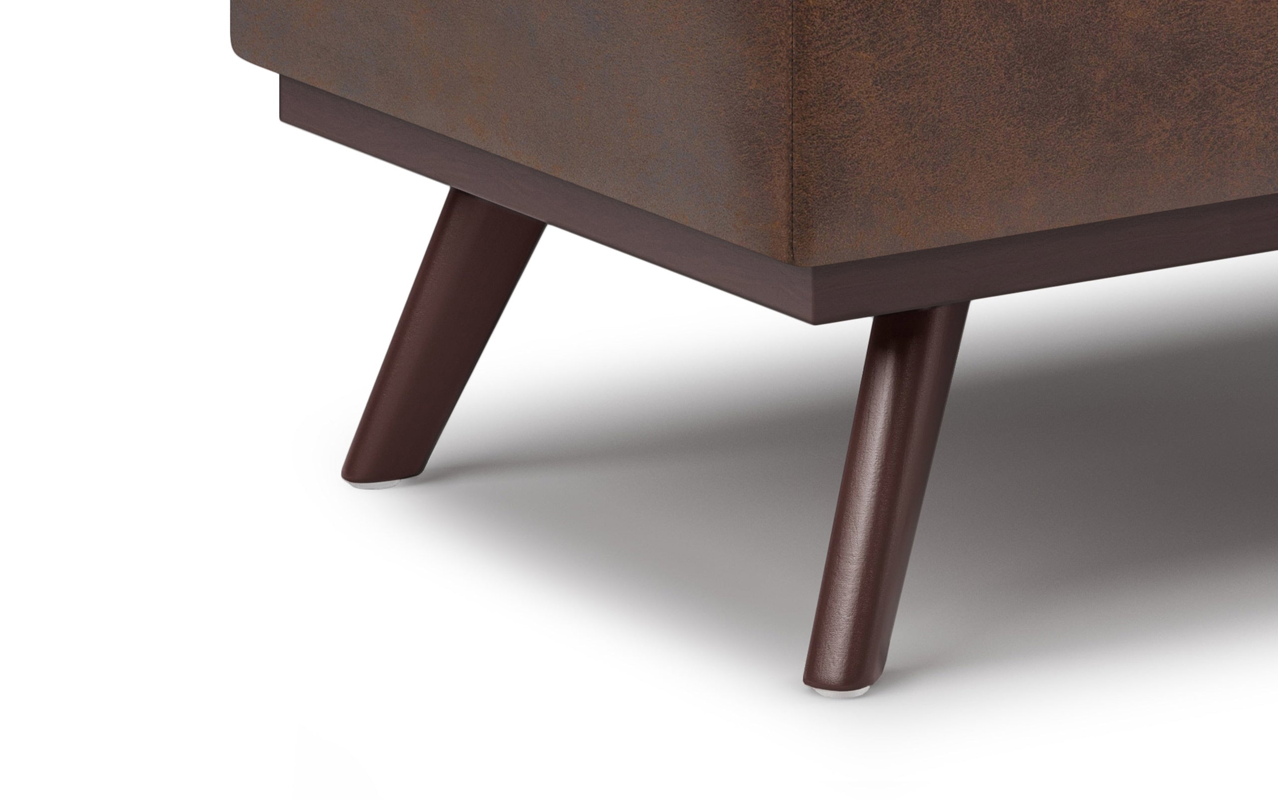 Distressed Chestnut Brown Distressed Vegan Leather | Owen Lift Top Large Coffee Table Storage Ottoman