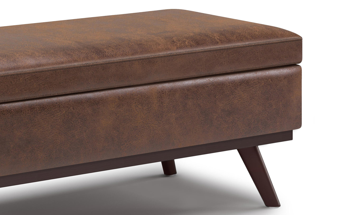 Distressed Chestnut Brown Distressed Vegan Leather | Owen Lift Top Large Coffee Table Storage Ottoman