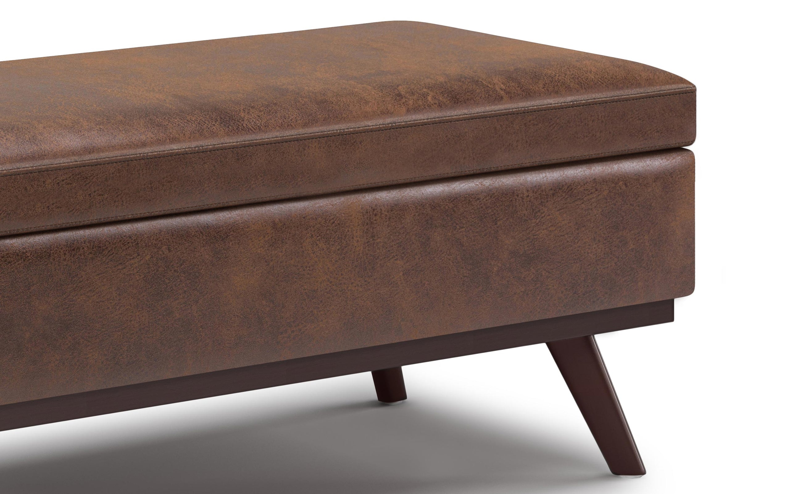 Distressed Chestnut Brown Distressed Vegan Leather | Owen Lift Top Large Coffee Table Storage Ottoman