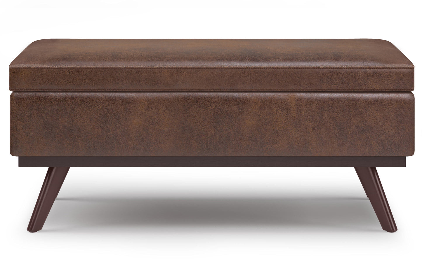 Distressed Chestnut Brown Distressed Vegan Leather | Owen Lift Top Large Coffee Table Storage Ottoman