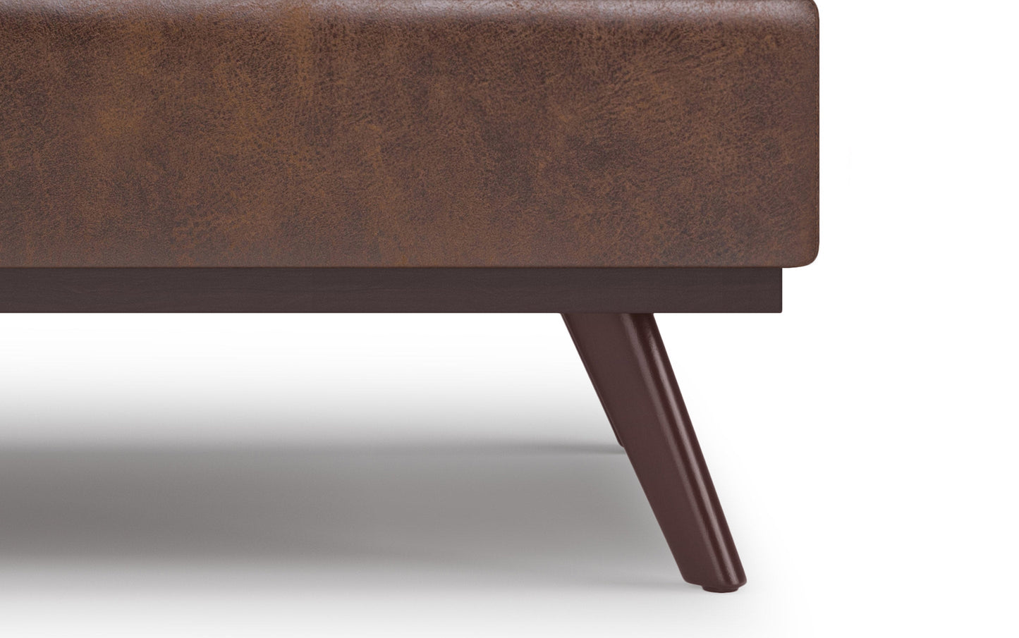 Distressed Chestnut Brown Distressed Vegan Leather | Owen Lift Top Large Coffee Table Storage Ottoman