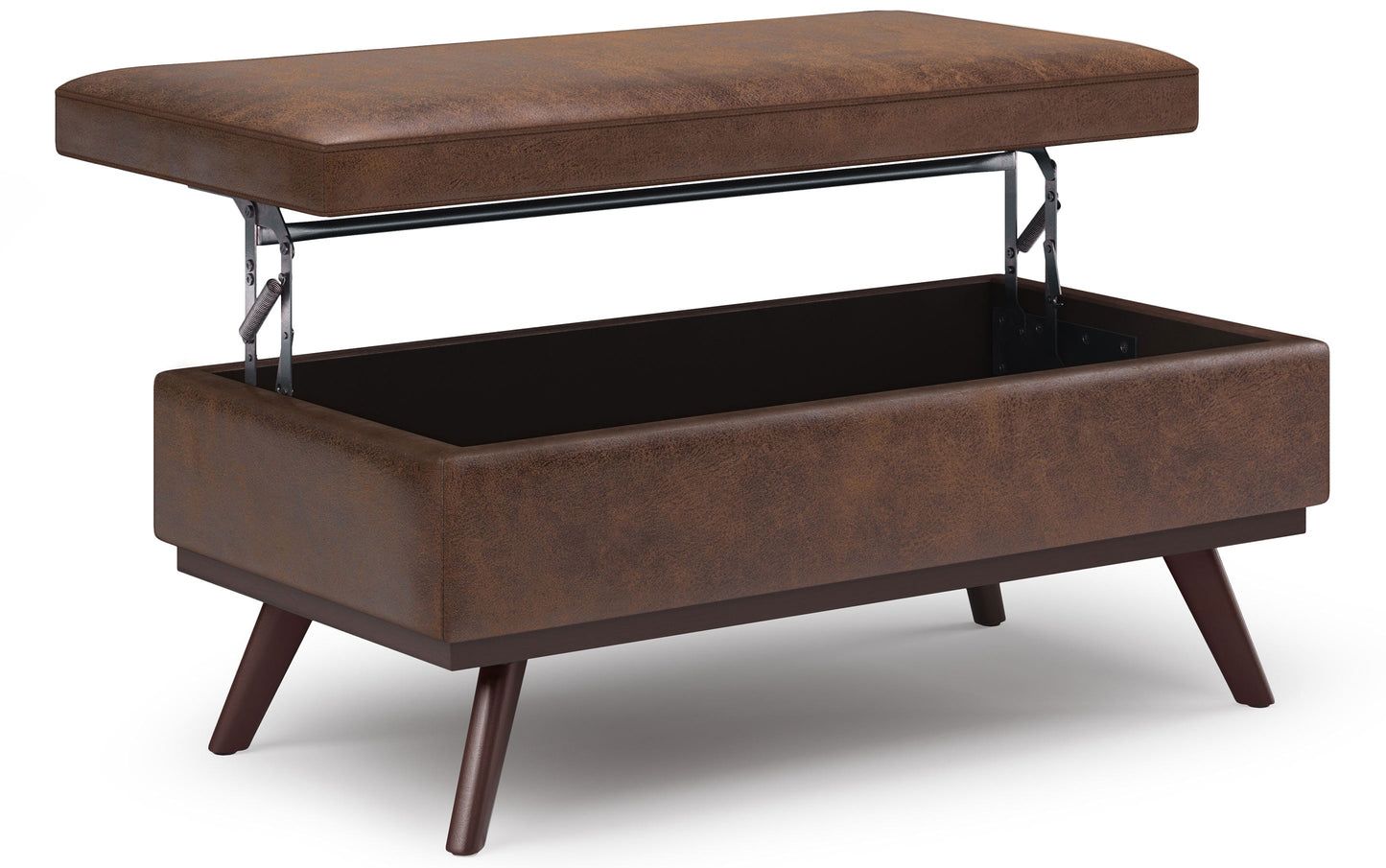 Distressed Chestnut Brown Distressed Vegan Leather | Owen Lift Top Large Coffee Table Storage Ottoman
