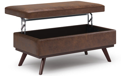 Distressed Chestnut Brown Distressed Vegan Leather | Owen Lift Top Large Coffee Table Storage Ottoman