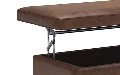Distressed Chestnut Brown Distressed Vegan Leather | Owen Lift Top Large Coffee Table Storage Ottoman