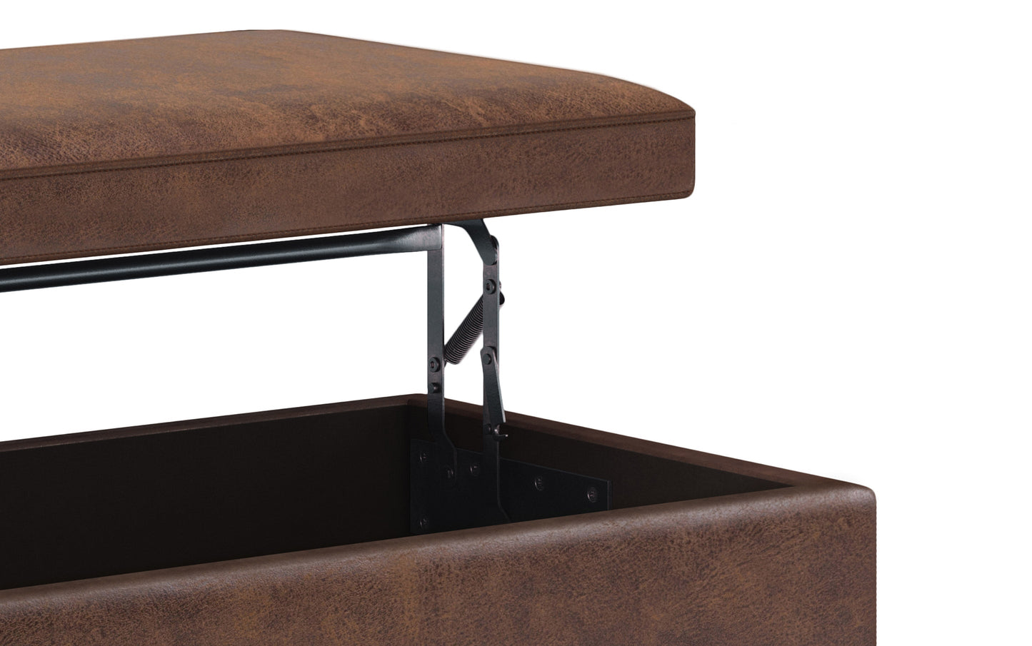 Distressed Chestnut Brown Distressed Vegan Leather | Owen Lift Top Large Coffee Table Storage Ottoman