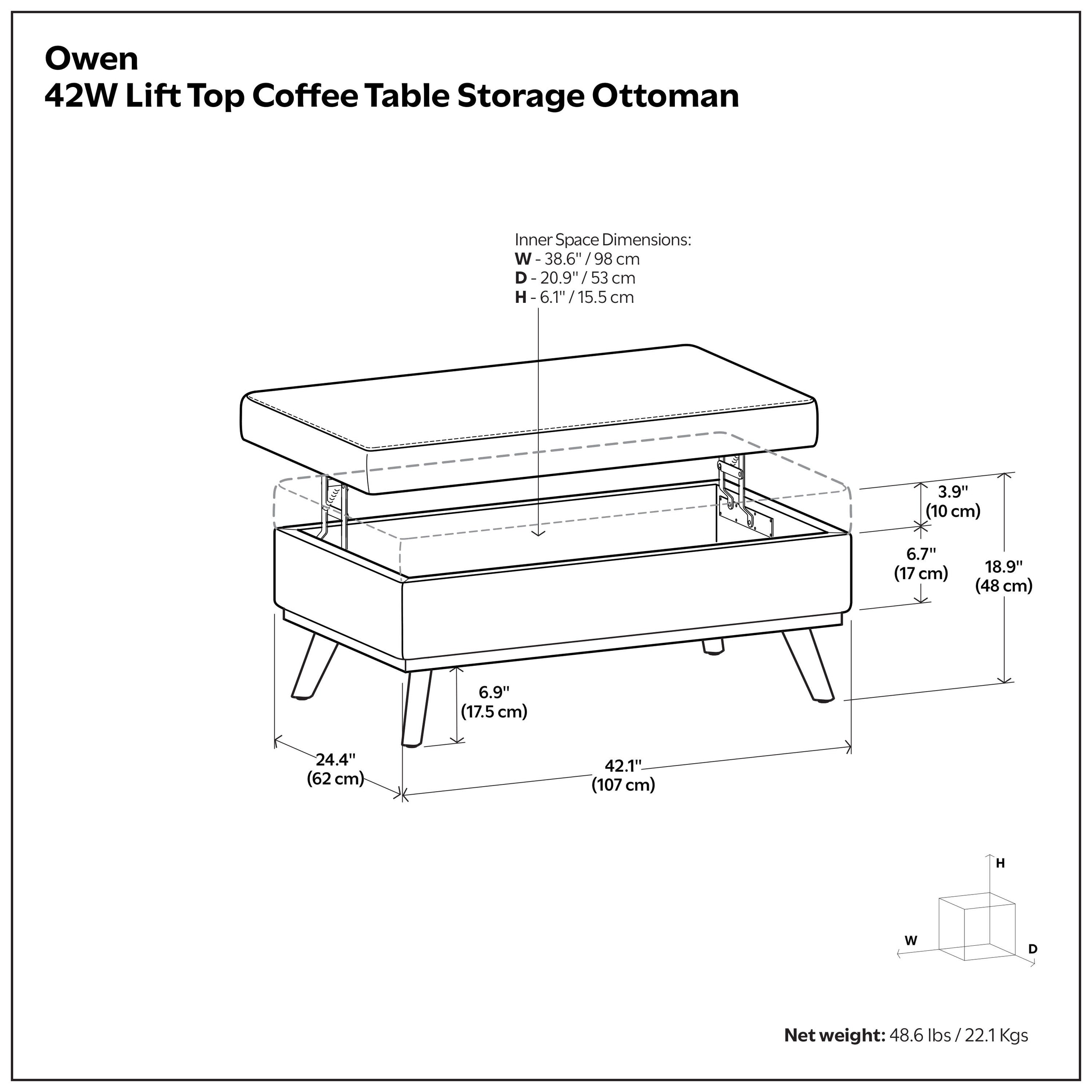 Distressed Chestnut Brown Distressed Vegan Leather | Owen Lift Top Large Coffee Table Storage Ottoman