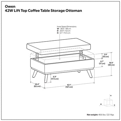Distressed Chestnut Brown Distressed Vegan Leather | Owen Lift Top Large Coffee Table Storage Ottoman