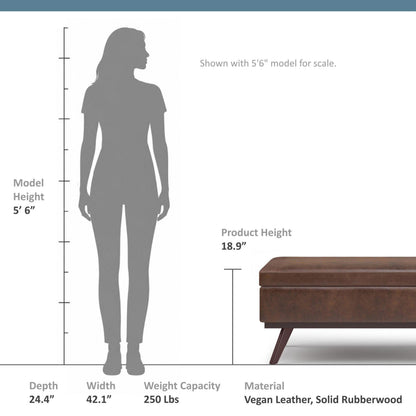 Distressed Chestnut Brown Distressed Vegan Leather | Owen Lift Top Large Coffee Table Storage Ottoman