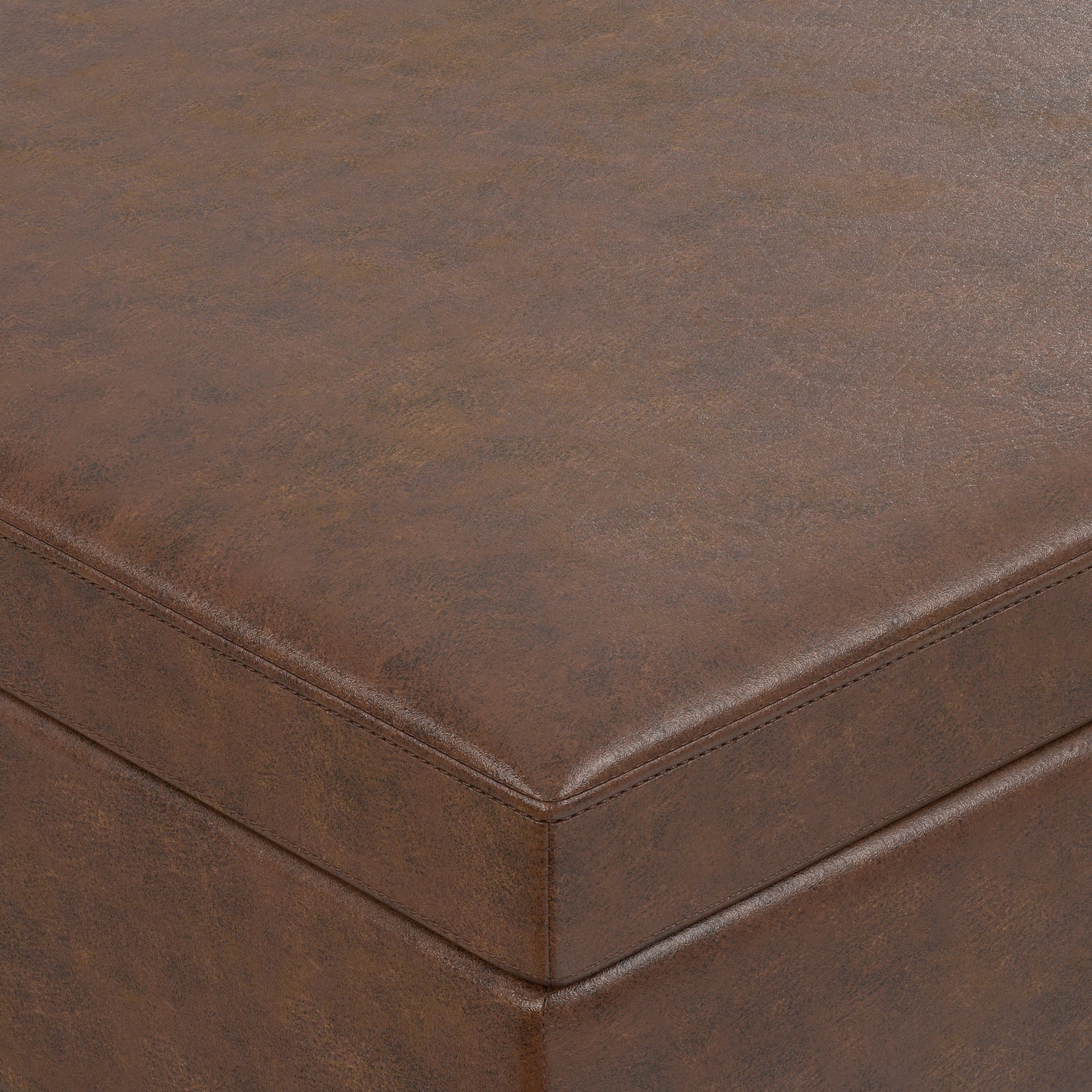 Distressed Chestnut Brown Distressed Vegan Leather | Owen Lift Top Large Coffee Table Storage Ottoman