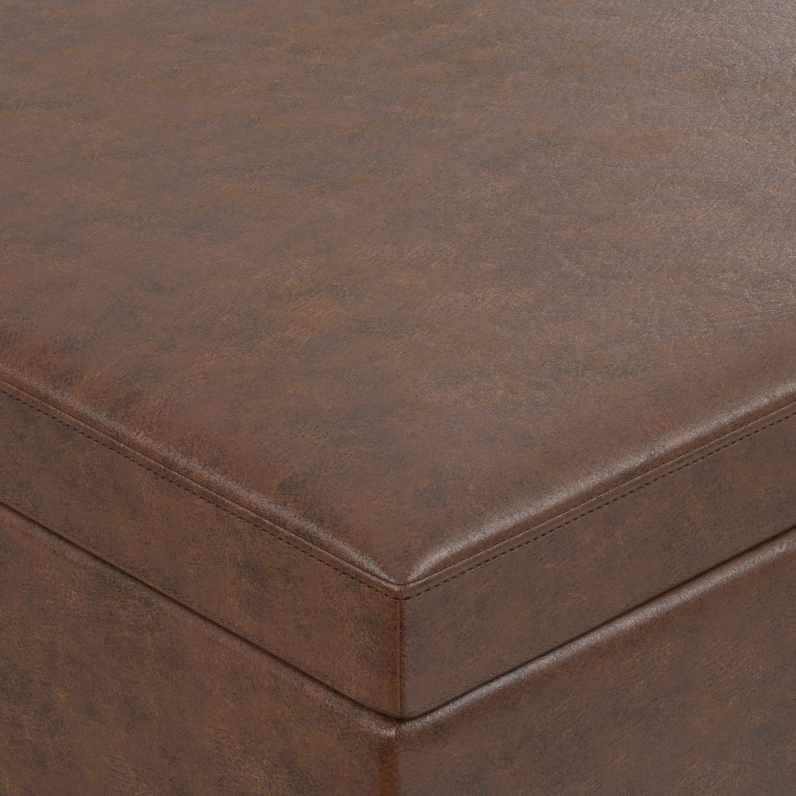 Distressed Chestnut Brown Distressed Vegan Leather | Owen Lift Top Large Coffee Table Storage Ottoman