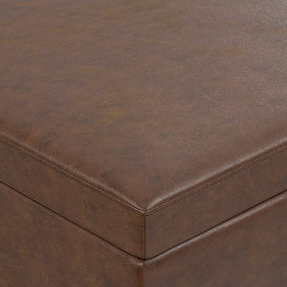 Distressed Chestnut Brown Distressed Vegan Leather | Owen Lift Top Large Coffee Table Storage Ottoman