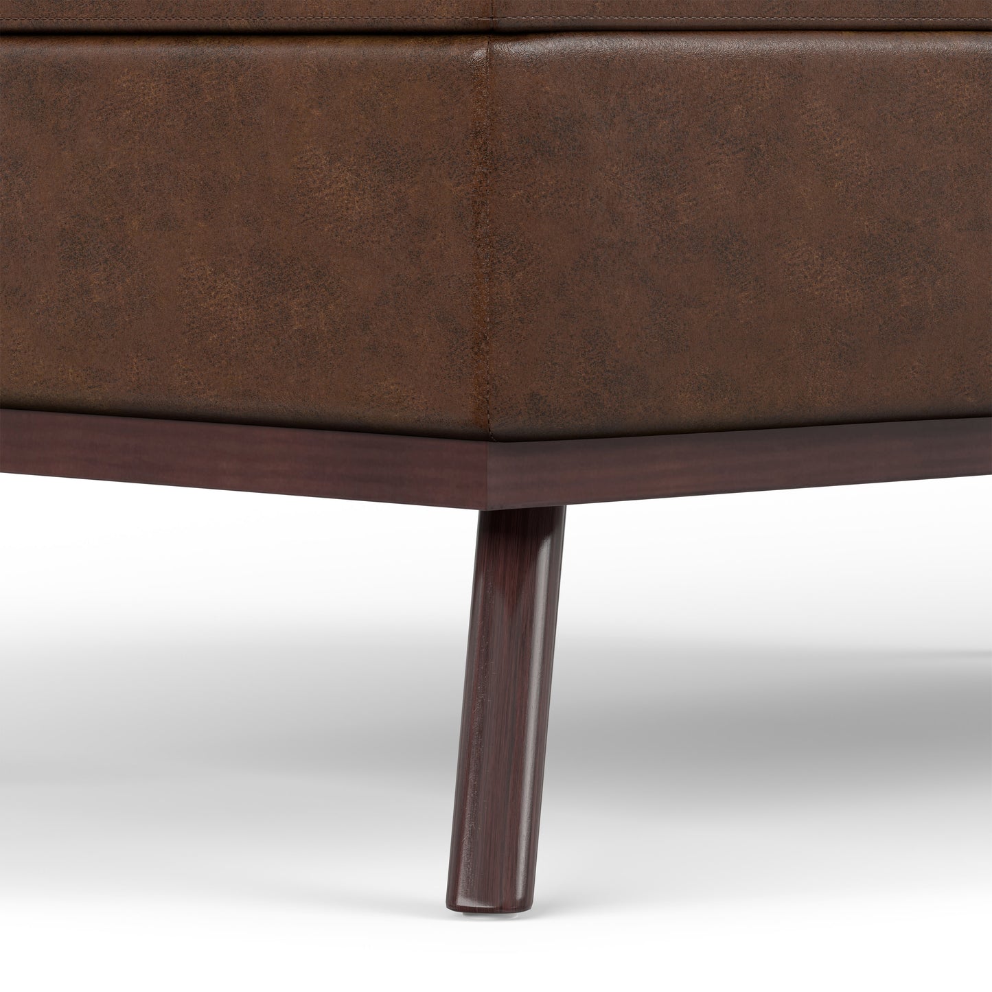Distressed Chestnut Brown Distressed Vegan Leather | Owen Lift Top Large Coffee Table Storage Ottoman
