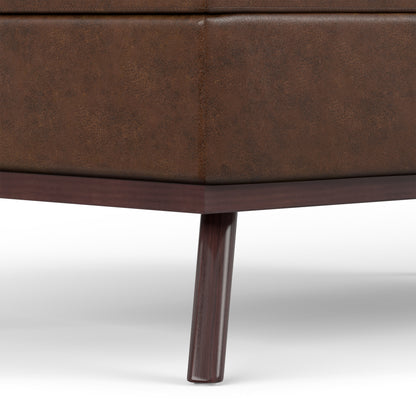 Distressed Chestnut Brown Distressed Vegan Leather | Owen Lift Top Large Coffee Table Storage Ottoman