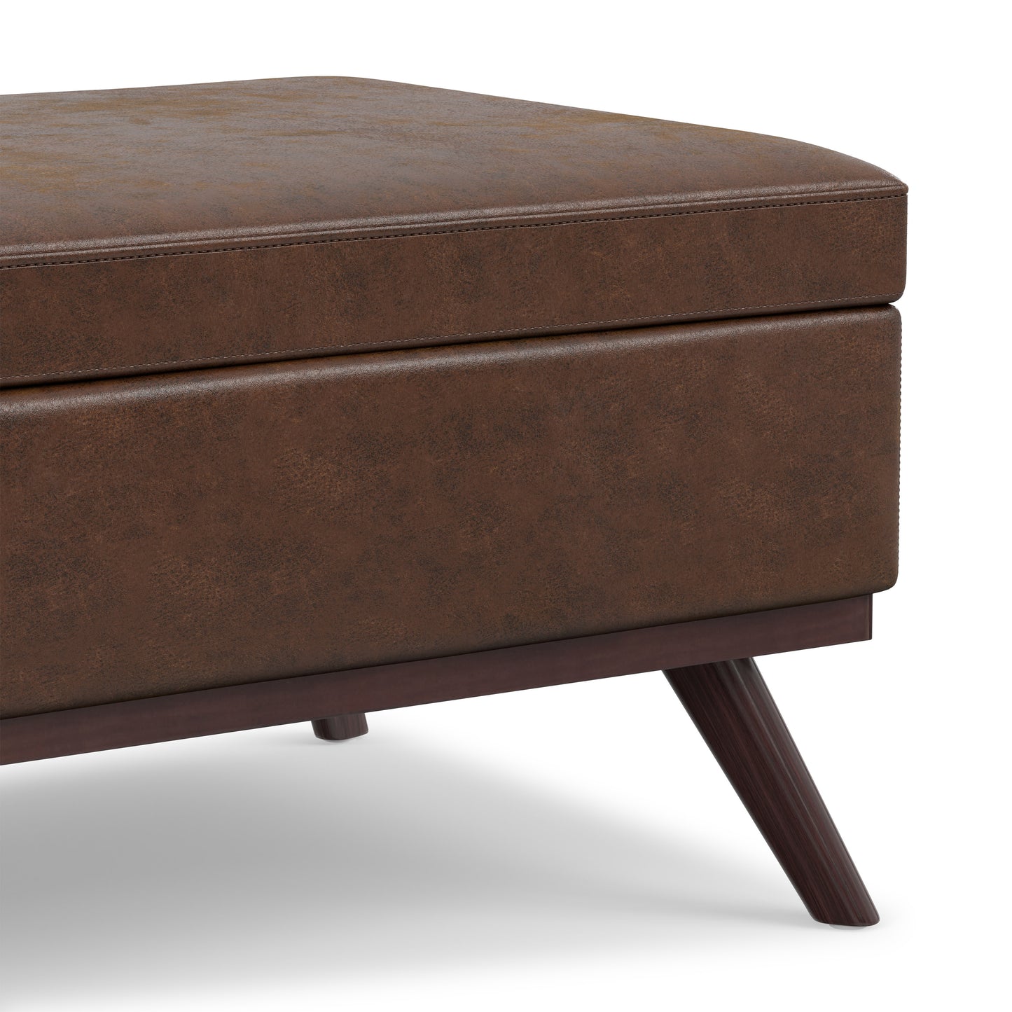 Distressed Chestnut Brown Distressed Vegan Leather | Owen Lift Top Large Coffee Table Storage Ottoman