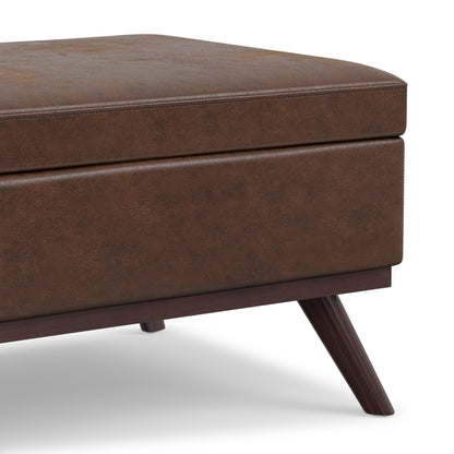Distressed Chestnut Brown Distressed Vegan Leather | Owen Lift Top Large Coffee Table Storage Ottoman