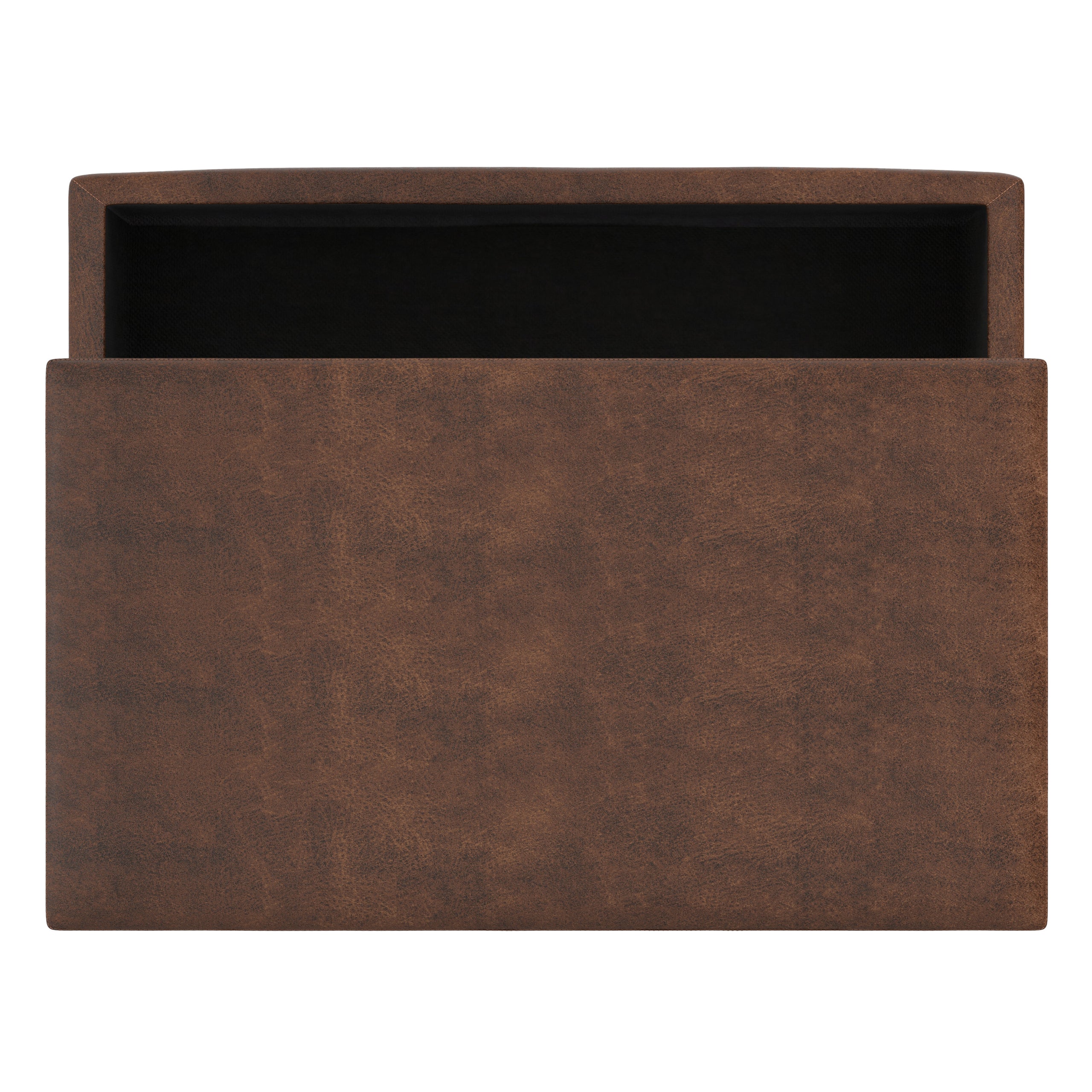 Distressed Chestnut Brown Distressed Vegan Leather | Owen Lift Top Large Coffee Table Storage Ottoman