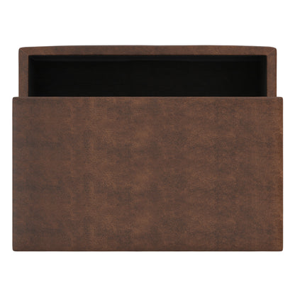 Distressed Chestnut Brown Distressed Vegan Leather | Owen Lift Top Large Coffee Table Storage Ottoman