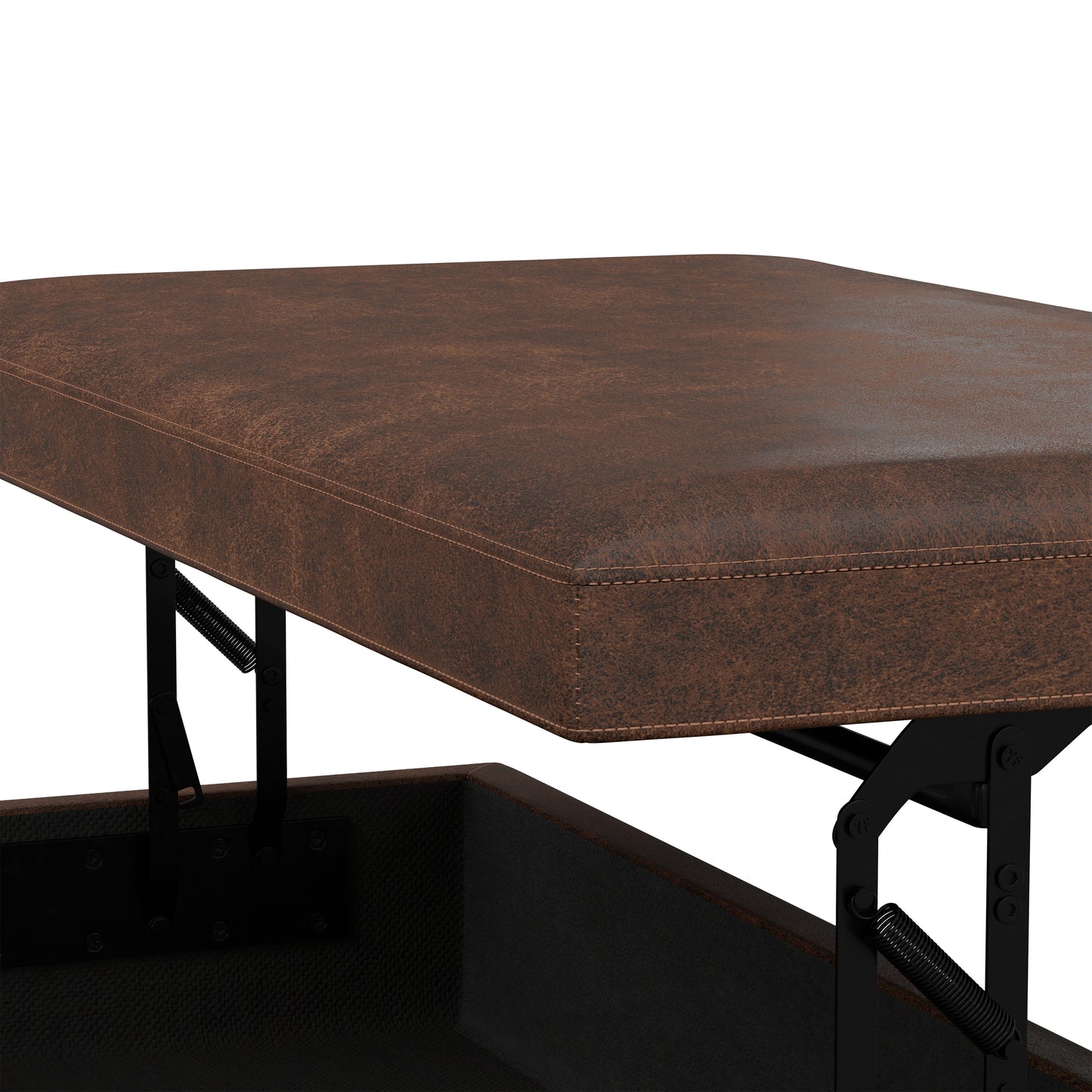 Distressed Chestnut Brown Distressed Vegan Leather | Owen Lift Top Large Coffee Table Storage Ottoman
