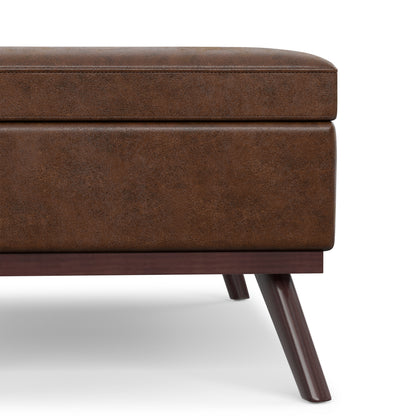 Distressed Chestnut Brown Distressed Vegan Leather | Owen Lift Top Large Coffee Table Storage Ottoman