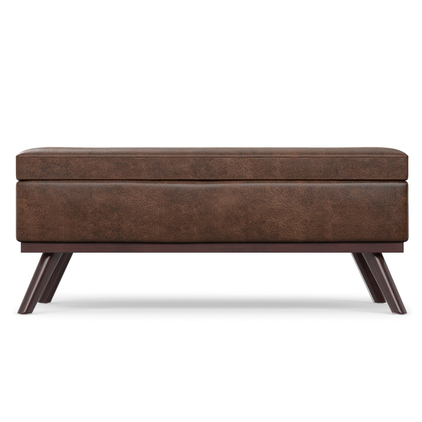 Distressed Chestnut Brown Distressed Vegan Leather | Owen Lift Top Large Coffee Table Storage Ottoman