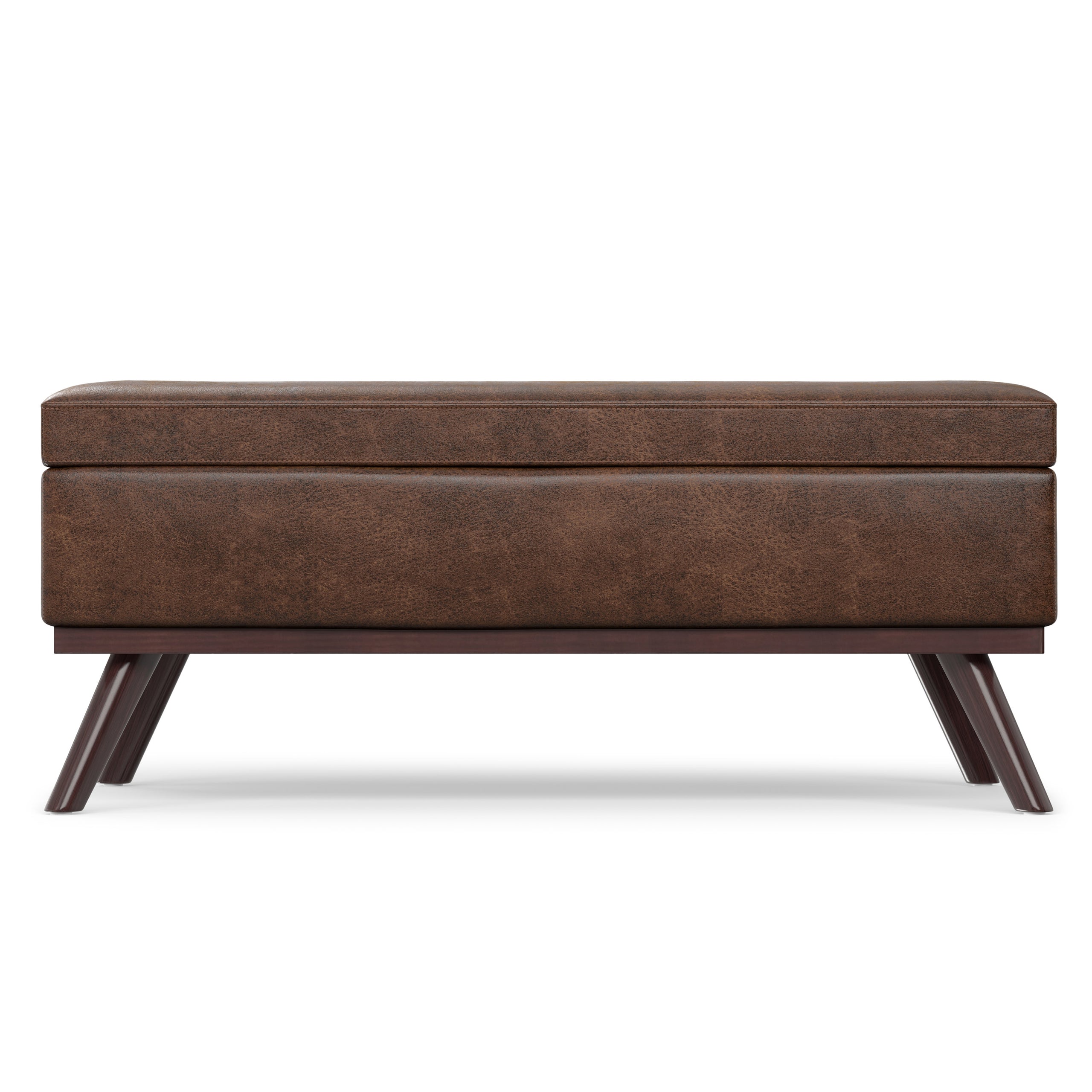Distressed Chestnut Brown Distressed Vegan Leather | Owen Lift Top Large Coffee Table Storage Ottoman