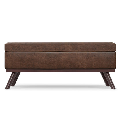Distressed Chestnut Brown Distressed Vegan Leather | Owen Lift Top Large Coffee Table Storage Ottoman