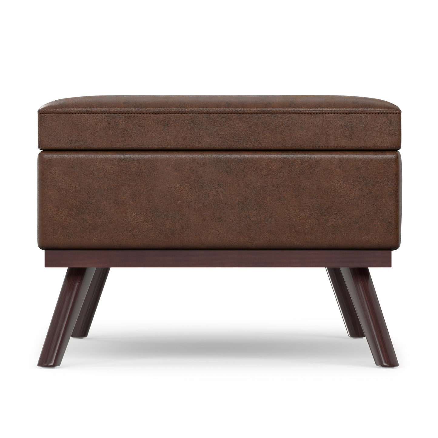 Distressed Chestnut Brown Distressed Vegan Leather | Owen Lift Top Large Coffee Table Storage Ottoman