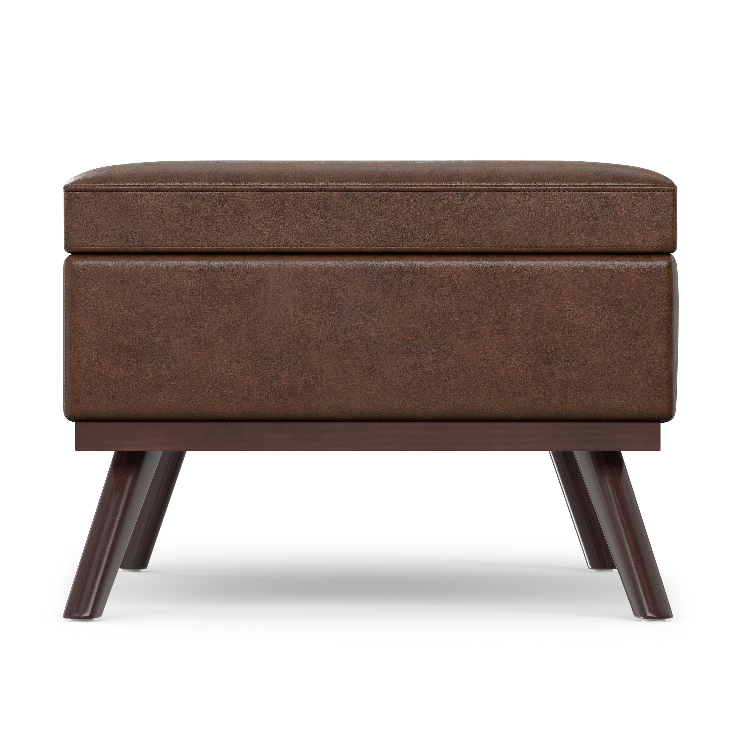 Distressed Chestnut Brown Distressed Vegan Leather | Owen Lift Top Large Coffee Table Storage Ottoman