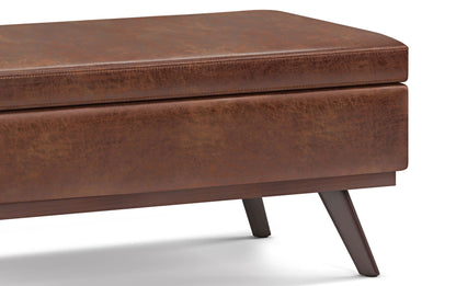 Distressed Saddle Brown Distressed Vegan Leather | Owen Lift Top Large Coffee Table Storage Ottoman