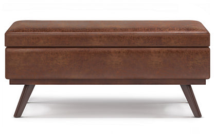 Distressed Saddle Brown Distressed Vegan Leather | Owen Lift Top Large Coffee Table Storage Ottoman