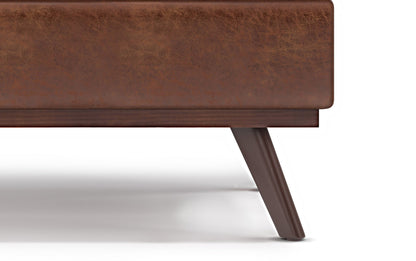 Distressed Saddle Brown Distressed Vegan Leather | Owen Lift Top Large Coffee Table Storage Ottoman