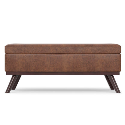 Distressed Saddle Brown Distressed Vegan Leather | Owen Lift Top Large Coffee Table Storage Ottoman