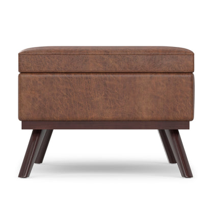 Distressed Saddle Brown Distressed Vegan Leather | Owen Lift Top Large Coffee Table Storage Ottoman