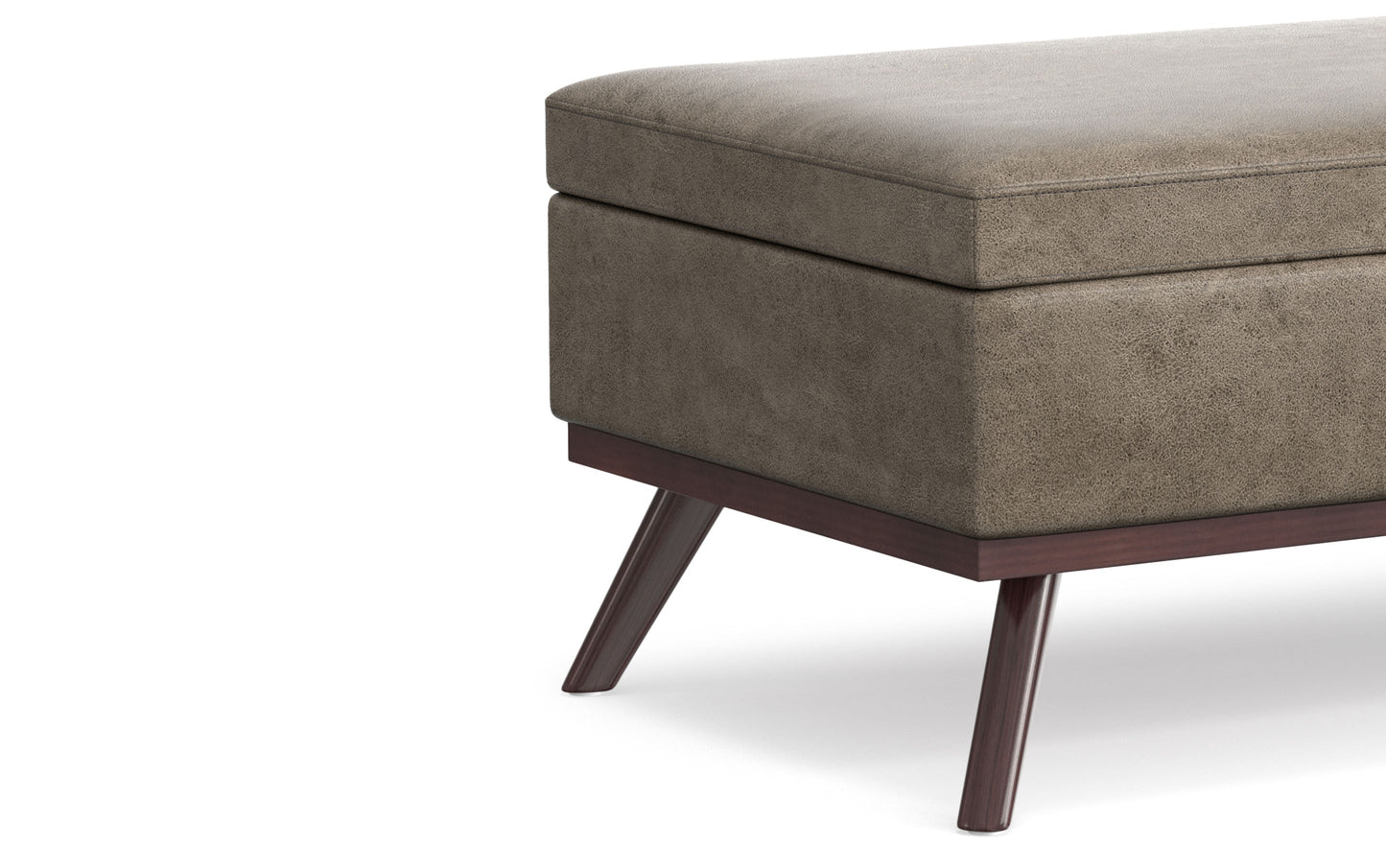 Distressed Smoky Grey Brown Distressed Vegan Leather | Owen Lift Top Large Coffee Table Storage Ottoman