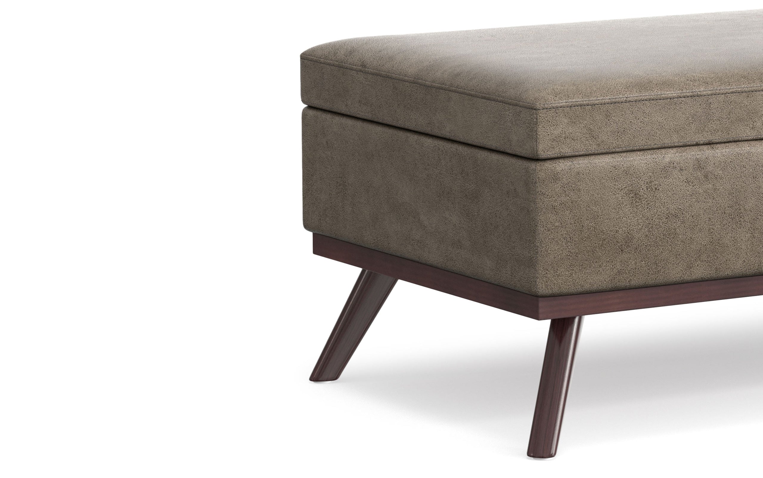 Distressed Smoky Grey Brown Distressed Vegan Leather | Owen Lift Top Large Coffee Table Storage Ottoman