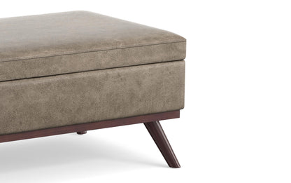 Distressed Smoky Grey Brown Distressed Vegan Leather | Owen Lift Top Large Coffee Table Storage Ottoman