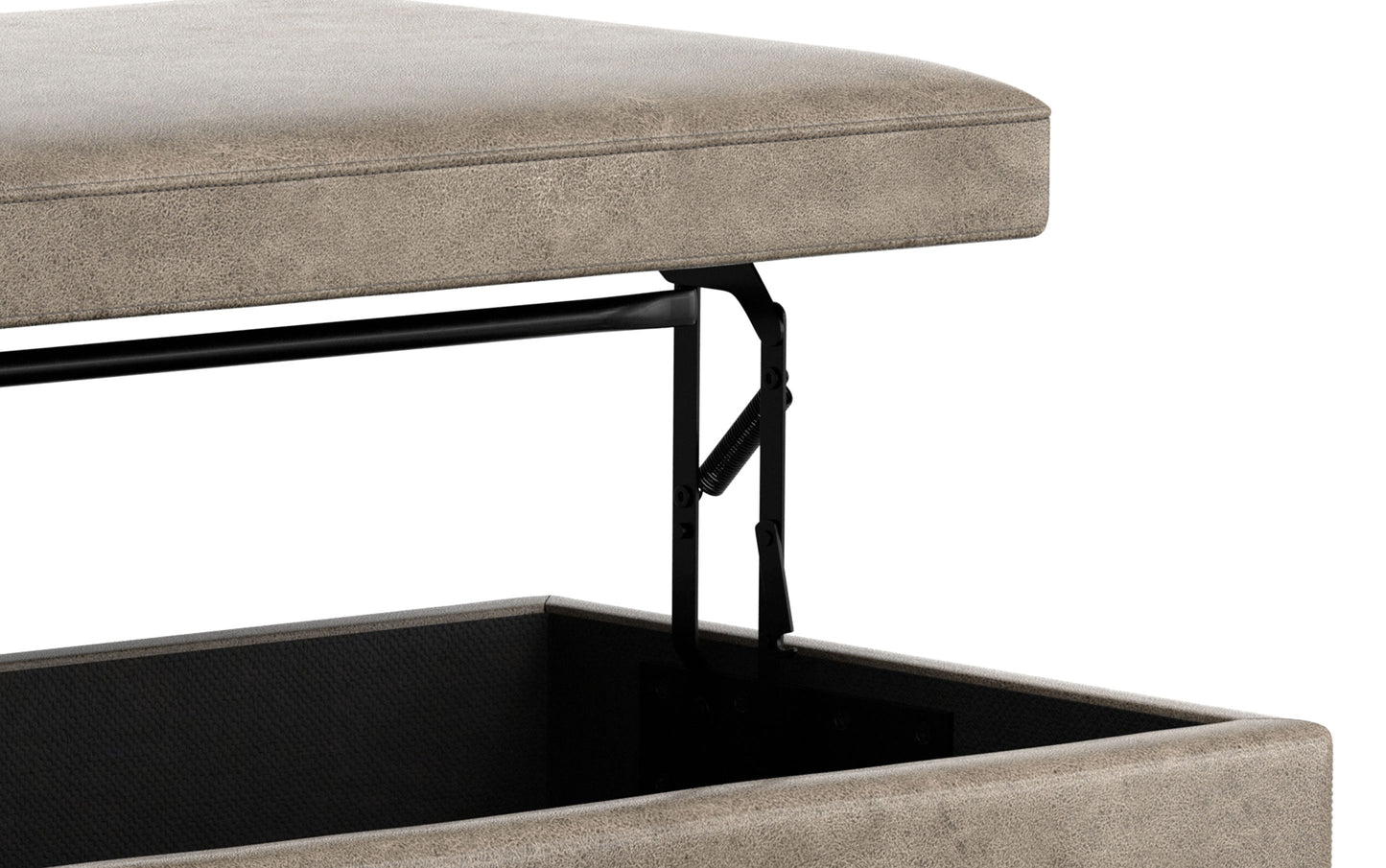 Distressed Smoky Grey Brown Distressed Vegan Leather | Owen Lift Top Large Coffee Table Storage Ottoman