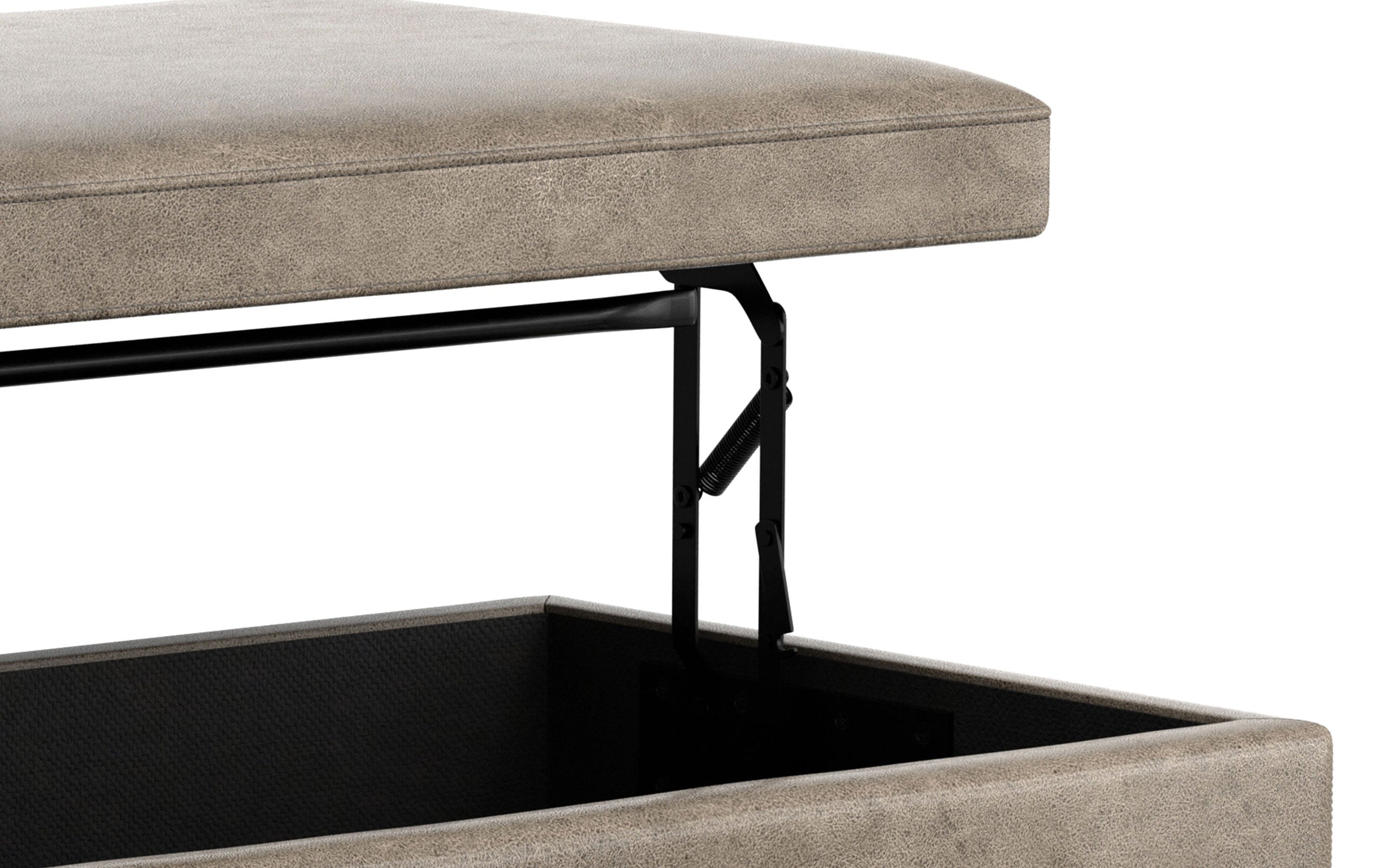 Distressed Smoky Grey Brown Distressed Vegan Leather | Owen Lift Top Large Coffee Table Storage Ottoman